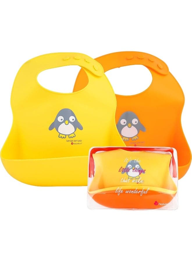 NatureBond Silicone Baby Bibs Easily Wipe Clean With Waterproof Pouch (2 PCs)