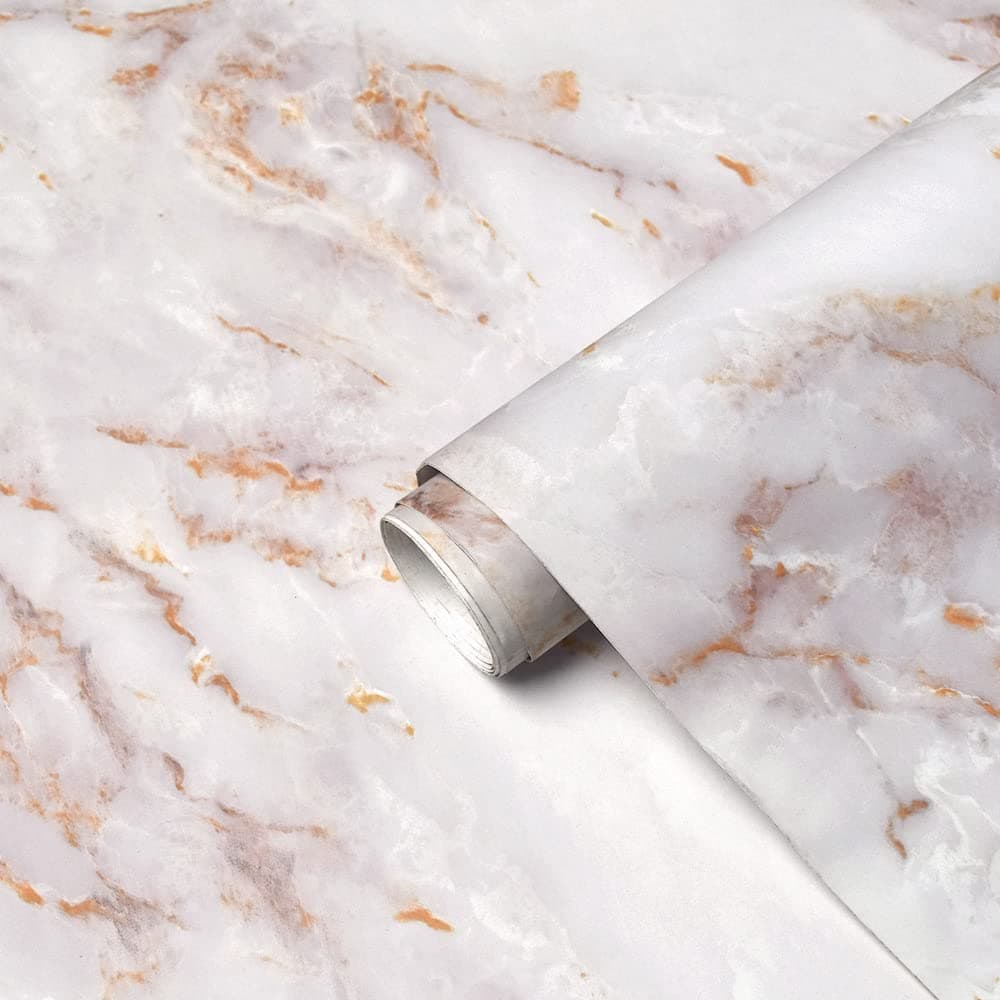 Cohoo Home Marble Contact Paper for Countertops Marble Peel and Stick Wallpaper Removable Self Adhesive Wallpaper Matte Peel and Stick Countertops Kitchen Cabinet Waterproof 236inW 393inL WhiteGold