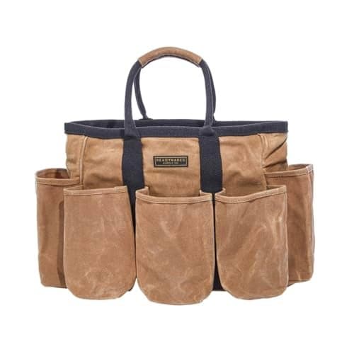 Readywares 14" Waxed Canvas Supply Bag/Garden Tool Tote/Cleaning Organizer/Mobile Bar/Versatile Storage Tote With Pockets/Utility Bag with Heavy Duty Handles