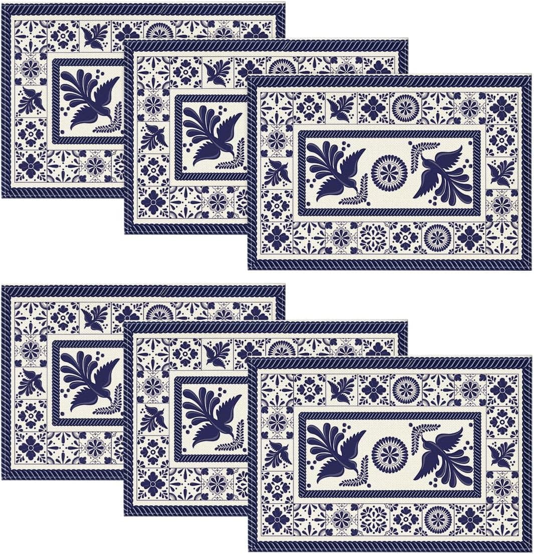 Artoid Mode Talavera Tiles Floral Phoenix Fiesta Mexican Placemats Set of 6 12x18 Inch Seasonal Fall Holiday Table Mats for Party Kitchen Dining Decoration