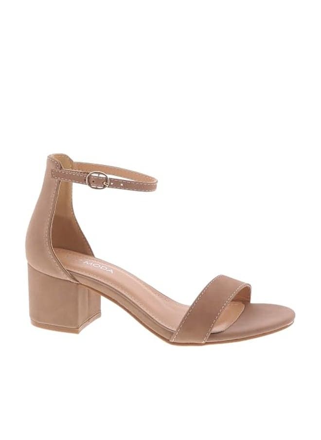 TOP Moda Darcie-1 Ankle Strap Dressy High Heel Sandal, Non-slip Sole, For Wedding, Party, Prom, Evening Wear, or Any Occasion, Sleek Style Block Heel Sandals, Taupe Nubuck, 8.5