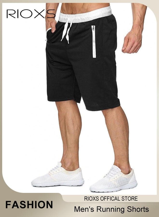 Men's Athletic Shorts, Loose Fit Quick-Dry Workout Shorts, Breathable Drawstring Jogger Shorts Sports Shorts with Zipered Pockets, Casual Lightweight Knee Length Summer Stretch Shorts, Loose Fit Athletic Running Shorts for Gym Workout Basketball Tennis Hiking, Black