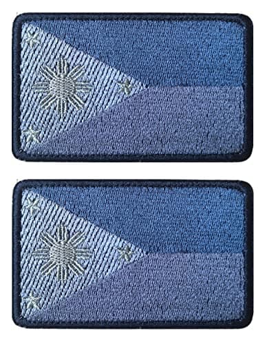 2 PCS AliPlus Philippines Flag Patches Embroidered Tactical Military Morale Patch Applique Fastener Hook and LoopGrey