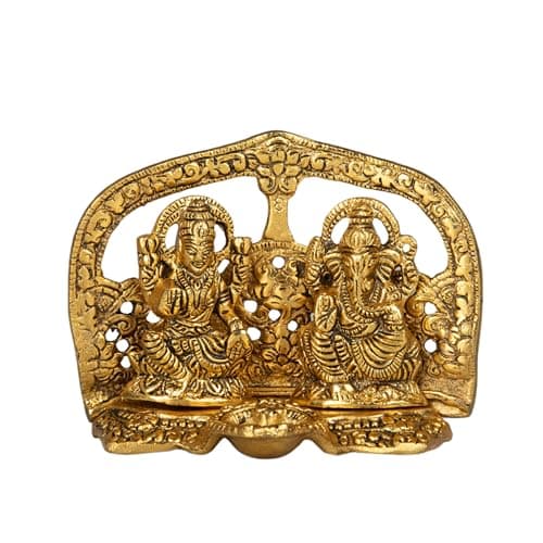 Wonder Care | Ganesha Lakshmi Statue Sculpted in Great Detail in Ivory Antique Finish - Ganesh Idol for Car | Home Decor | Mandir | Gift | Hindu God Idol