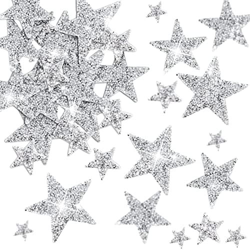 Geosar 60 Pcs Iron on Star Patches Star Shaped Rhinestone Appliques Adhesive Glitter Patches Rhinestone Appliques Embellishments for DIYSilver