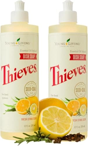 Young Living Thieves Essential Oil Infused Dish, 12fl.oz Bottles, Gentle on Hands, and has a Fresh, Citrus Scent, Soap Dispenser, Bathroom Accessories