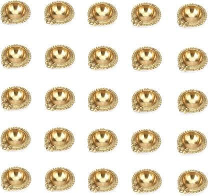 Fashion Bizz Brass Diwali Kuber Deepak On Stand Diyas Table Diya Brass Pack of 20 Table Diya Set Height 15 inch
