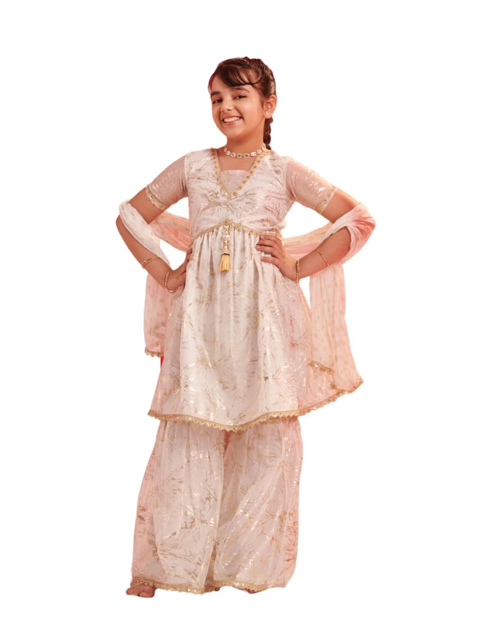 Pspeaches Girls Floral Printed Regular Kurta with Sharara & With Dupatta (15-16Years)