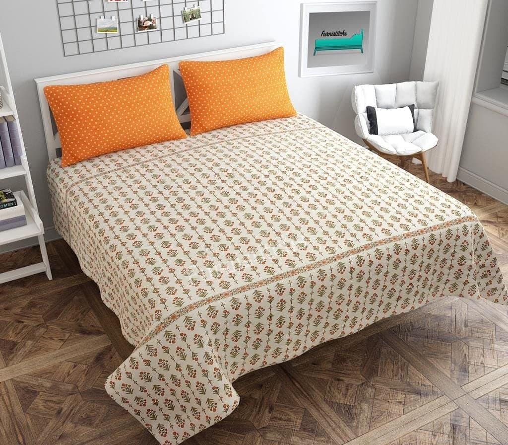 Furnistitchs Premium Glace Cotton Double Super King Size Bedsheet with 2 Pillow Covers 108" x 108", (Off-White Traditional)
