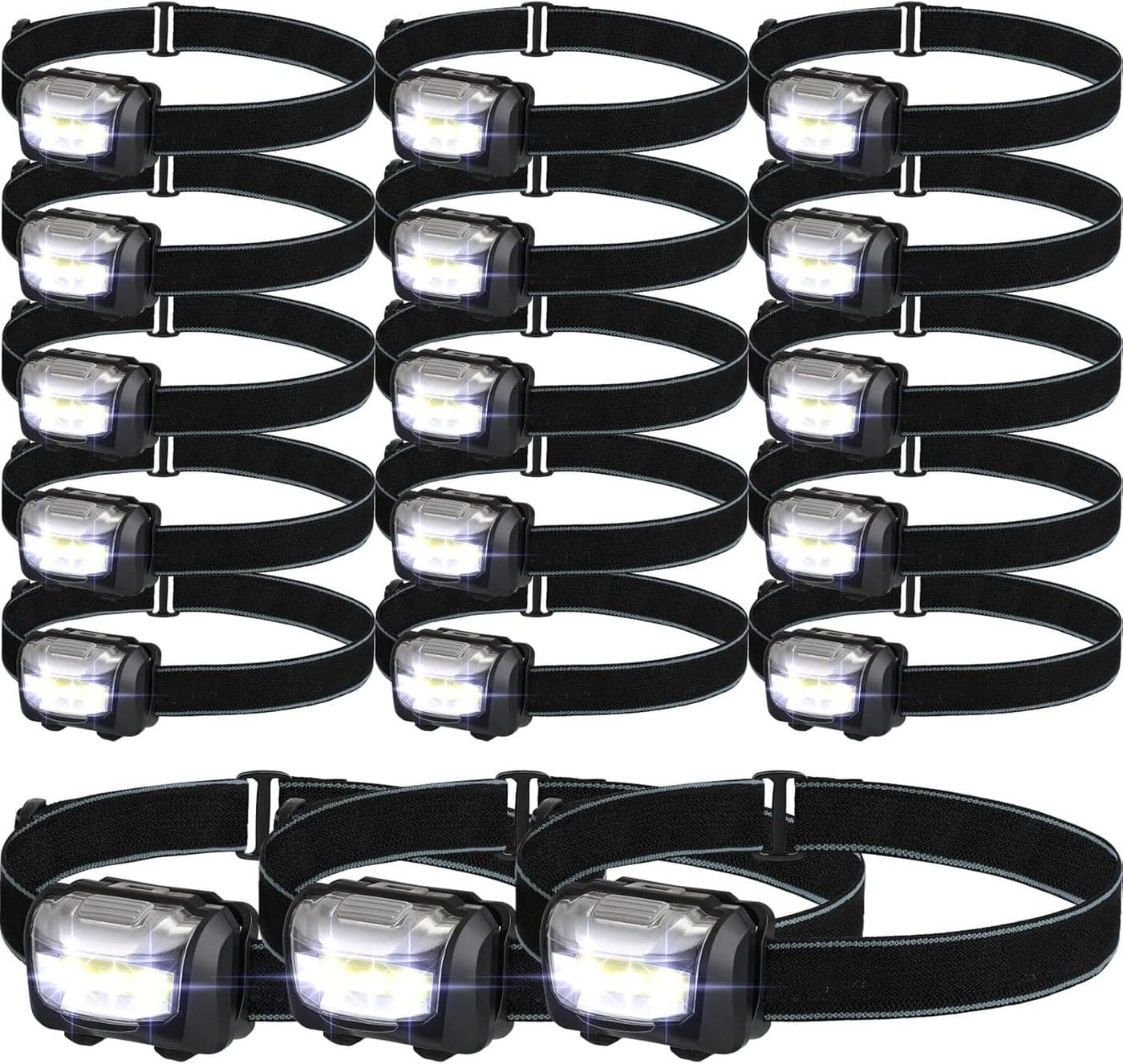Macarrie 18 Pack LED Headlamps IPX4 Waterproof 3 Modes Headlamp Flashlight Bright Head Lights Camping Accessories for Adults Kids Hiking Running Repairing Fishing Batteries Not IncludedBlack