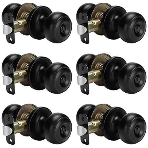 goldenwarm Black Door Knobs Interior, Matte Black Keyless Privacy Door Knob, Bedroom Door Knob, Black Door Knobs Interior Bulk, Indoor Bathroom Door Knob(6 Pack, Matte Black)