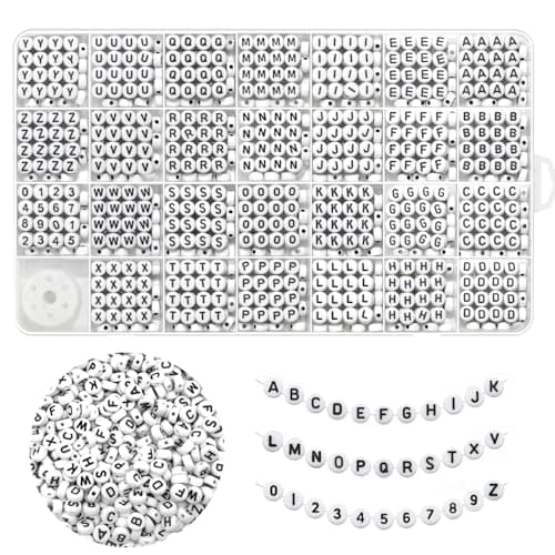 JULIMAIDONG Black Alphabet Beads AZ 1350Pcs Letter Bead Acrylic 4x7mm Round Digit Letter Beads KitsBracelets Necklaces DIY Jewelry Making Kits Black1350PCS