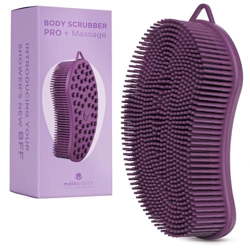 MainBasics Silicone Body Scrubber Dual-Sided Shower Loofah and Massaging Nodes (Purple, Massage)