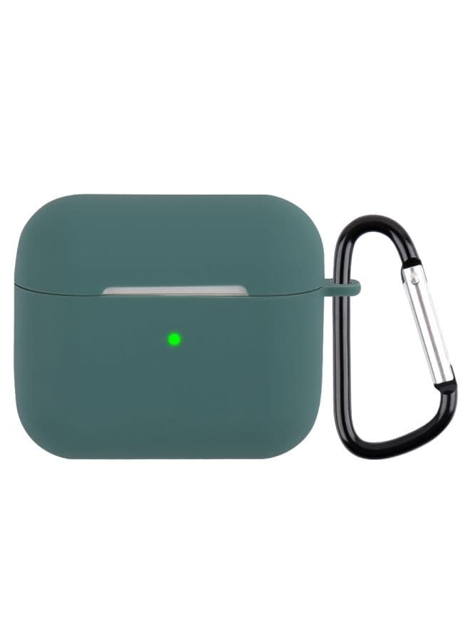 Case Cover Wireless Earphone Silicone Protective Case with Carabiner For AirPods 3 Dark Green