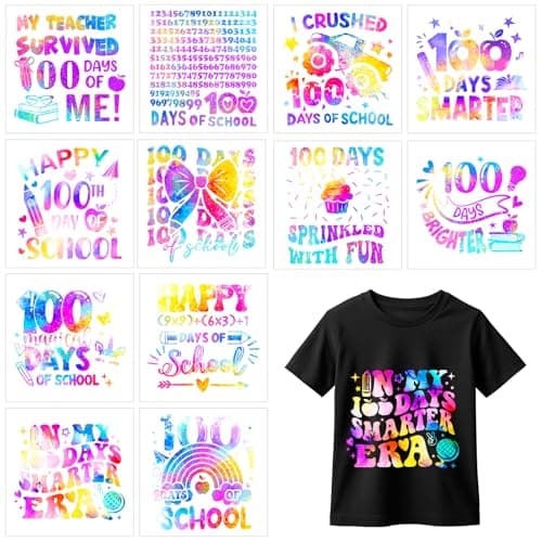 Glenmal 12 Pcs 100 Day School Iron on Transfers Decals Funny 100 Days Iron on Patches DIY Decals Smarter HTV Heat Transfer Vinyl for T-Shirts Clothes Bag Decorations Patches Appliques(Tie dye)