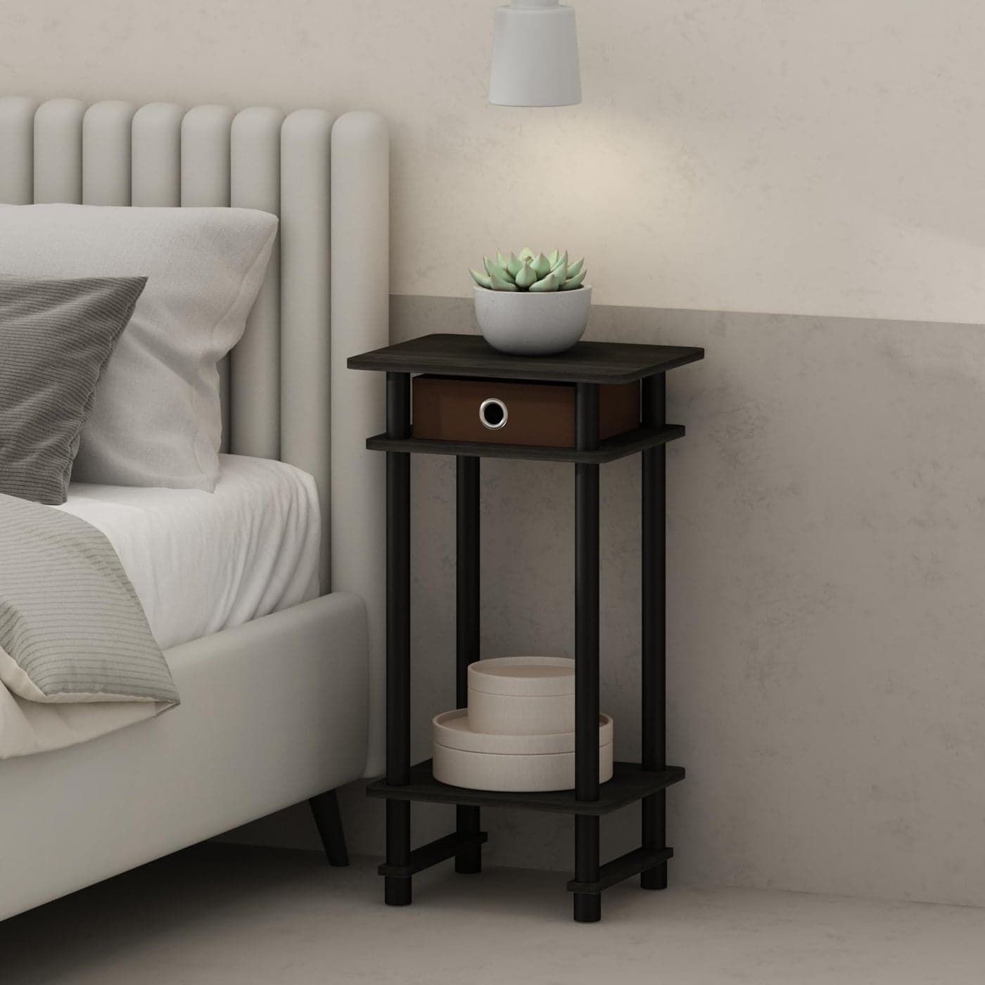 Furinno TurnNTube Tall Nightstand with Bin 1Pack Plastic Poles EspressoBrown