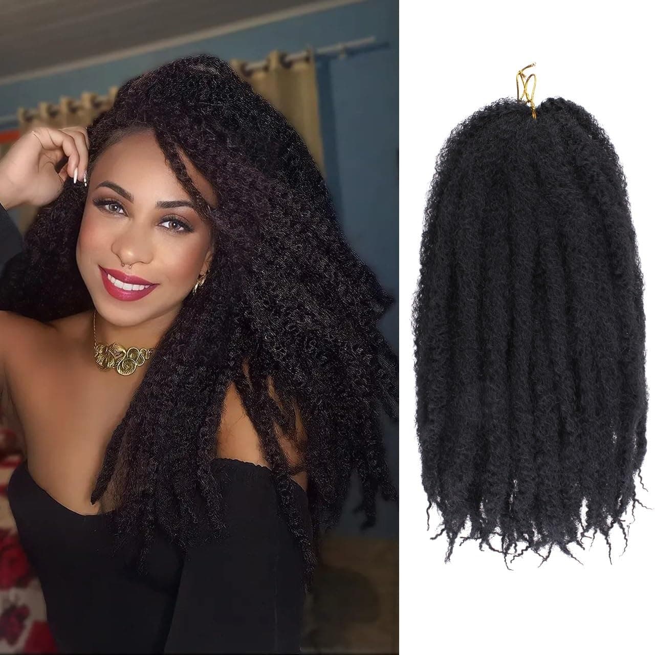 ZRQ 14 Inch Marley Braiding Hair For Faux Locs 8 Packs Synthetic Marley Hair Crochet Braids Afro Twist Marley Hair Extensions 1B8 Packs