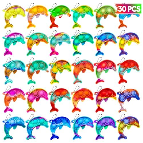 Pop Fidget Toys Bulk Its Kids Party Favors 30 PCS Cute Dolphin Mini Pop Keychain It Sensory Fidget Toy Pack Fidgets for Classroom Prizes for Kids Students Carnival Prizes Birthday Goodie Bag Stuffers