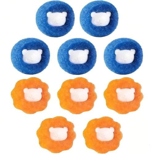Pet Hair Remover for Laundry, 10 Pcs Effectively Capture Pet Fur in Washer & Dryer, Reusable Dryer Balls for Dog Cat Hair on Clothing, Orange and Blue Set