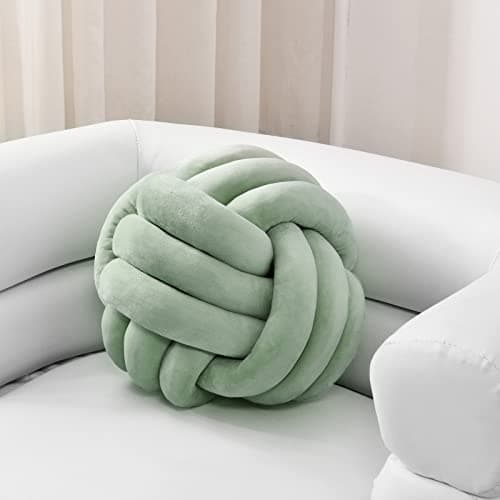 Sioloc Soft Knot Ball Pillows,Round Throw Pillow Cushion Home Decoration Plush Pillow,Throw Knotted Pillow Handmade Round Plush Pillow(13.7inches,Green)