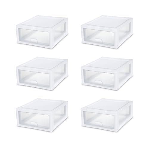 Sterilite 6Pack Stacking Drawers Clear Storage Closet Organizer White Frame 16 Quart