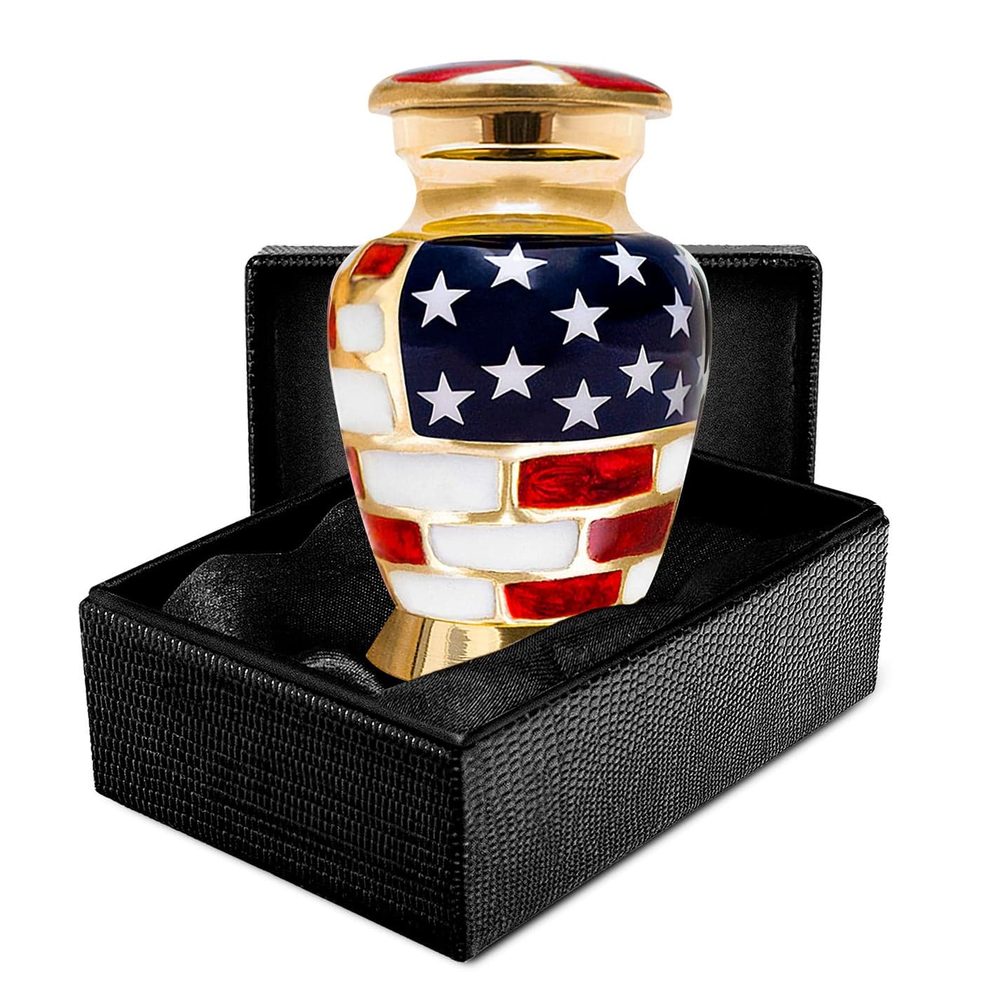 Trupoint Memorials Small Urns for Human Ashes Keepsake Military and Patriotic Decorative Mini Cremation Urn for Veteran Adult Men and Women Small Gold