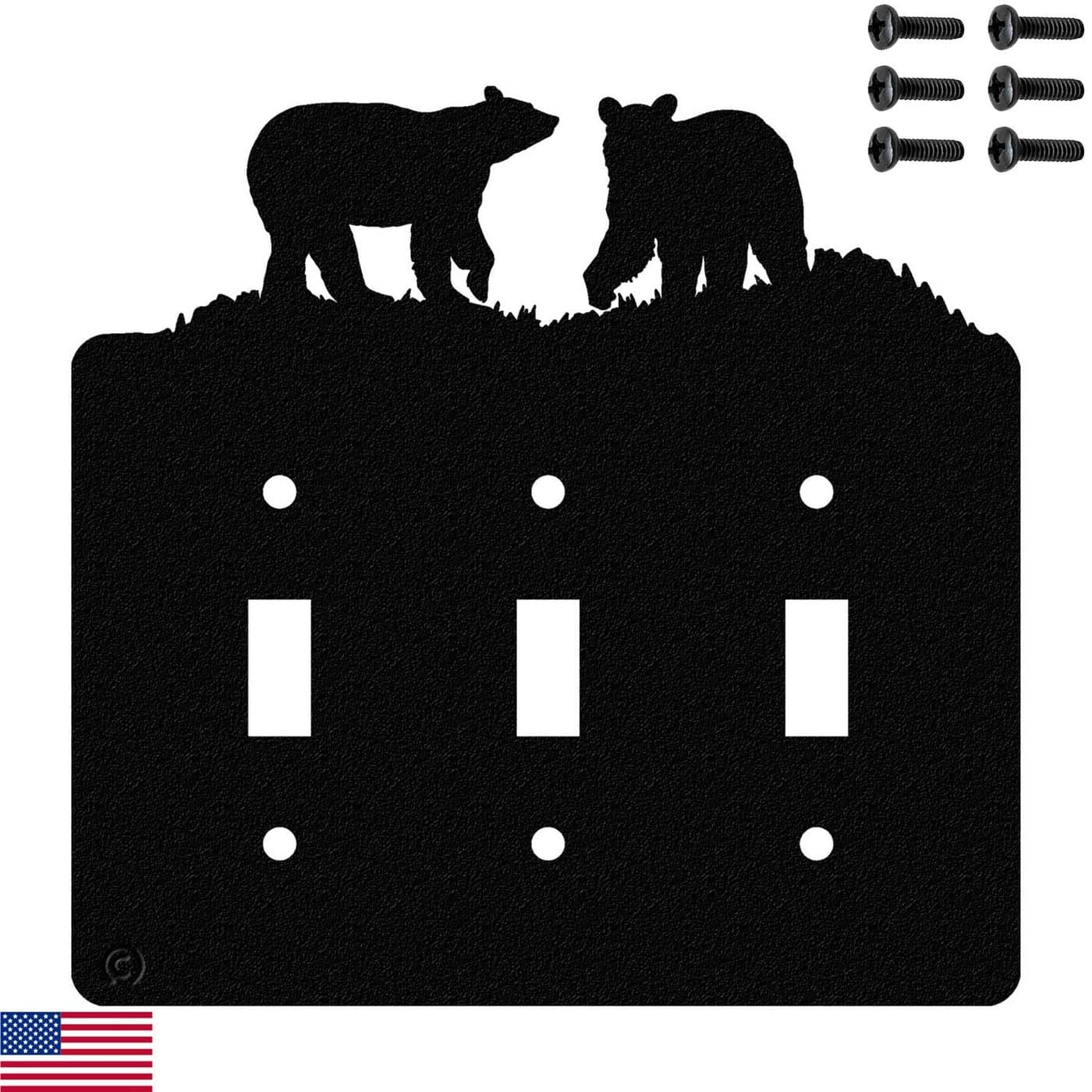 Bear Triple Toggle Light Switch Wall Plate Triple Toggle Black MADE IN USA