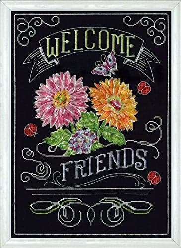 Design Works Crafts 2867 Welcome Friends Chalkboard Counted Cross Stitch Kit, 10 by 14"
