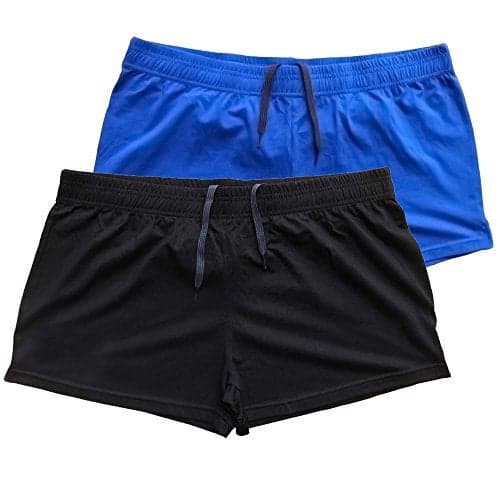 palglg Mens Bodybuilding Shorts 3 Inch Inseam Drawstring Closure Cotton PLN Black+Blue M