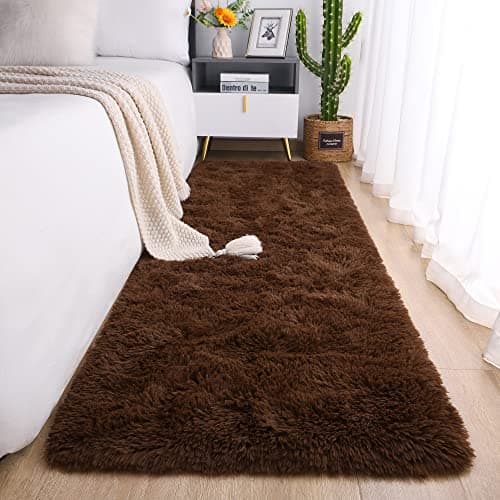Chicrug Soft Runner Rug for Bedroom Living Room Plush Fluffy Rug 2x6 Feet, Shag Furry Runner Rug Carpet Non Shedding for Nursery Children Kids Girls Room Home Decorative, Brown
