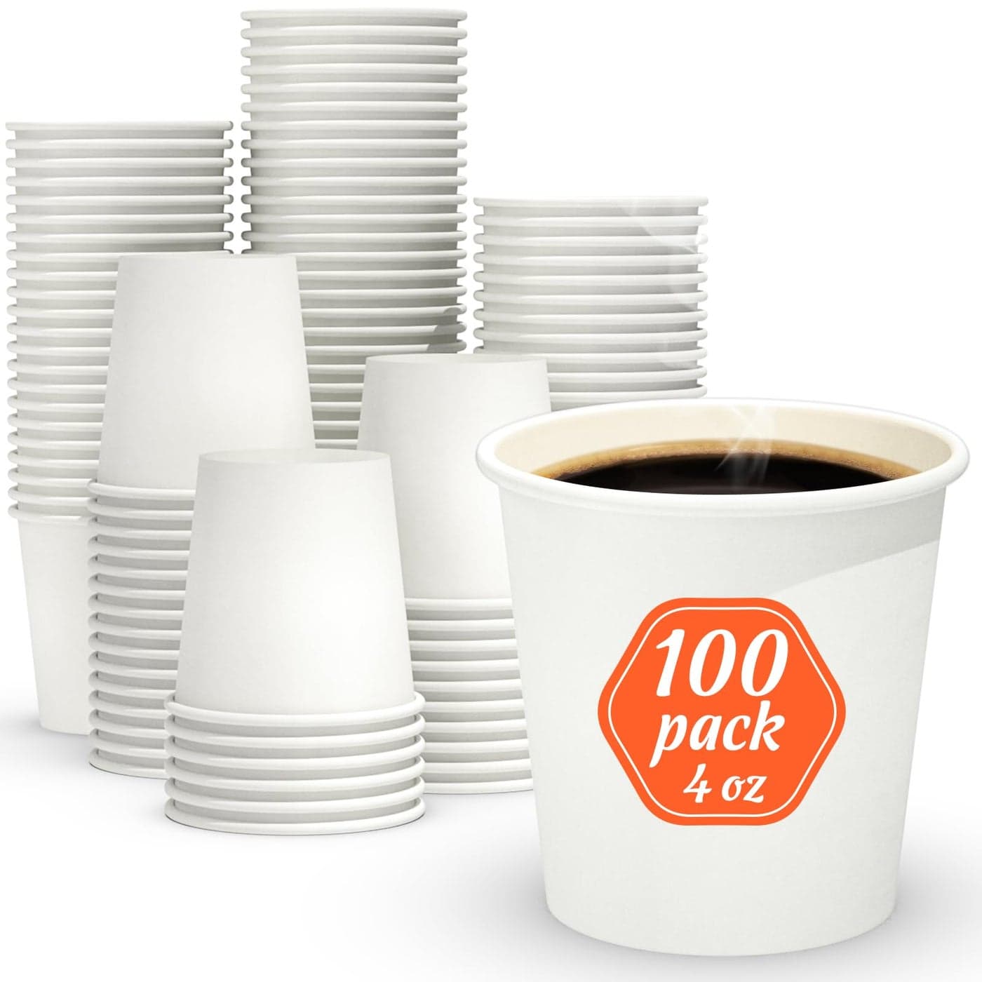 Dealusy 100 Count 4 oz Coffee Cups LeakFree Food Safe Paper Cups 4 oz Disposable 4oz White Paper Cups for Cold and Hot Drinks