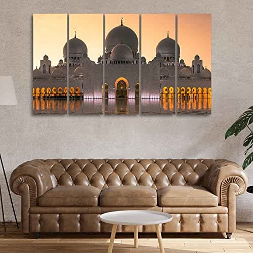 VIBECRAFTS Islamic Canvas Wall Painting of Sheikh Zayed Grand Mosque 5 Panels For Home|Office|Living Room|Gift (PTVC5Pcs4_8568)