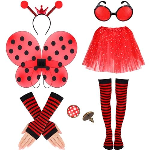Toulite Ladybug Costume Set for Women Insect Dress up with Wings Girls Cosplay Fairy Accessories for Christmas Party