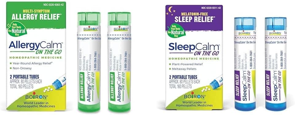 Boiron AllergyCalm On The Go Hay Fever Relief with SleepCalm On The Go MelatoninFree Sleep Aid 160 Pellets and 80 Count