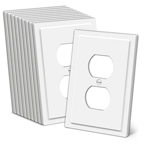 CML Modern Framed Single Duplex Wall Plate, 10 Pack Decorative Outlet Covers, 1-Gang Switch Plates, Impact Resistant Polycarbonate, Standard Size 3.15”X 4.87”, White