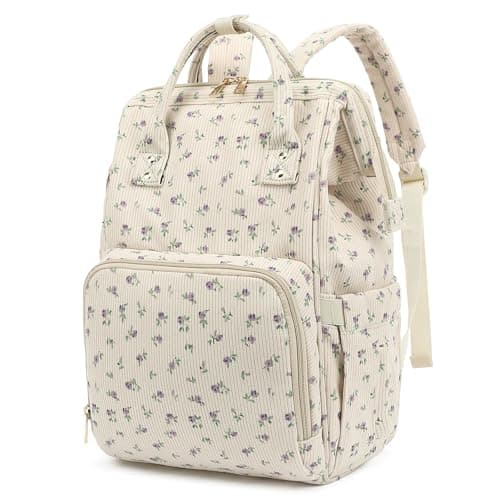 Yusudan Corduroy Diaper Bag Backpack for Baby Girls Boys Women Large Nappy Bags for Mom Beige Corduroy Floral Purple