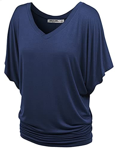 LL WT1038 Women's Versatile Casual Short Sleeve Dolman Top – Loose Fit V-Neck T-Shirt L Navy