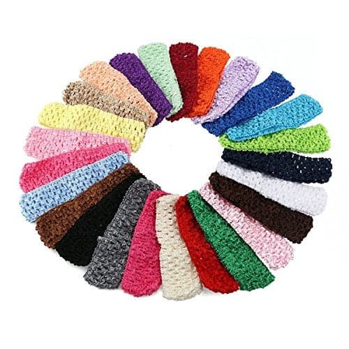 KW Collection Girl Baby Headbands Elastic Crochet Hair Bands Hair Accessories Elastics Ties Shaper Head wrap Set Pack of 50 Pcs in 25 colors (Band: 1.6"×5.5", 25 colors, 2 pcs per color)