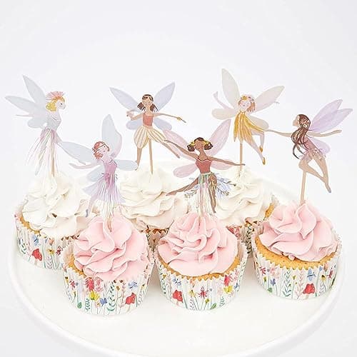 SAMOKA Fairy Cupcake Topper,24 PCS Birthday Party Cupcake Topper,Fairy Theme Party Decoration,Wing Angel Fairy Cupcake topper,Ballet Dancer Cake Decorations, Pink