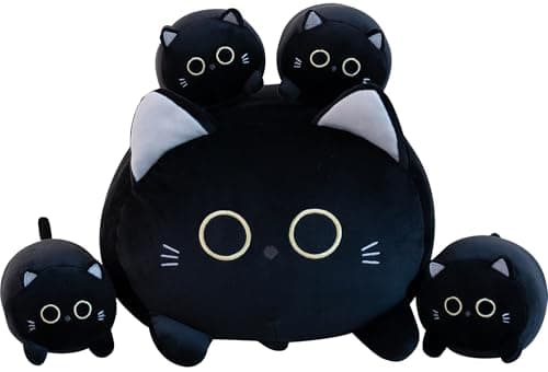 Gudisi Black Cat Plush Stuffed Animals with 4 Kitties Plushies16 Soft Jumbo Pillow Gifts for Kids Him Her Girlfriend Boyfriend