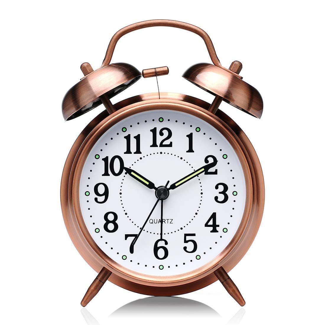 Xylona Old Style Metal Twin Bell Alarm Clock with Night LED Display for Heavy Sleepers Copper