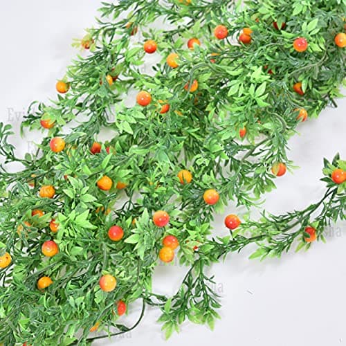 Evisha Orange Berry Cherry Ivy Vine Garland for Special Occasion Decoration, Christmas Decor, Home, Office, Window, Wall, Balcony Decor