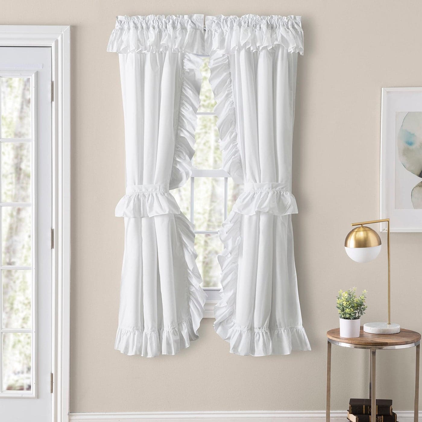 Ellis Curtain Classic Wide Ruffled Prisilla Pair with Ties 80 x 84 White
