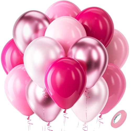 Bezente Pink Balloons Set60pcs 12 inch Metallic Pearl Pink Hot Pastel Pink Latex Balloons Kit for BirthdayWeddingBaby ShowerPrincess Theme Party Decorations