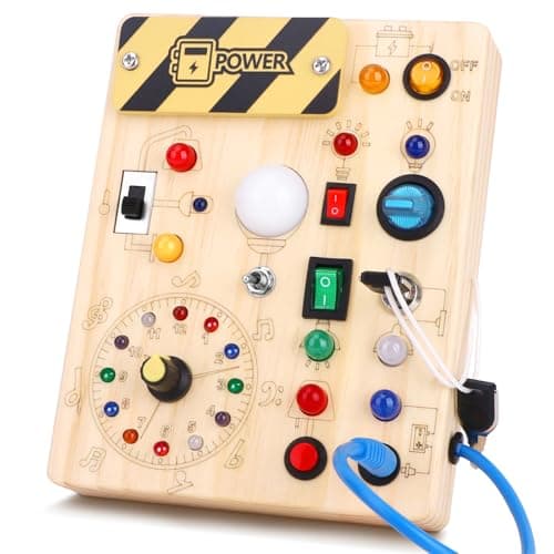 Hoarosall Montessori Toys Clock Wooden Busy Board with 11 LED Light switches Tooddler Sensory Travel Toys for 1 Year Old Baby and Toddler