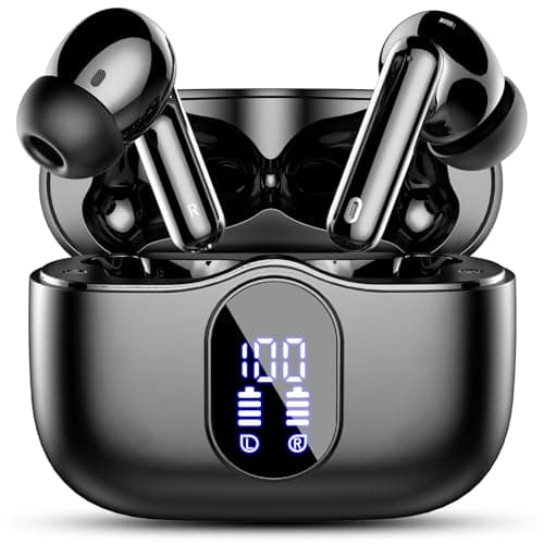 Wireless Earbuds, Bluetooth 5.4 Headphones Bass Stereo, Ear Buds with Noise Cancelling Mic, LED Display in Ear Earphones Clear Calls, IP7 Waterproof Bluetooth Earbuds for Phones/Sports/Laptop, Black