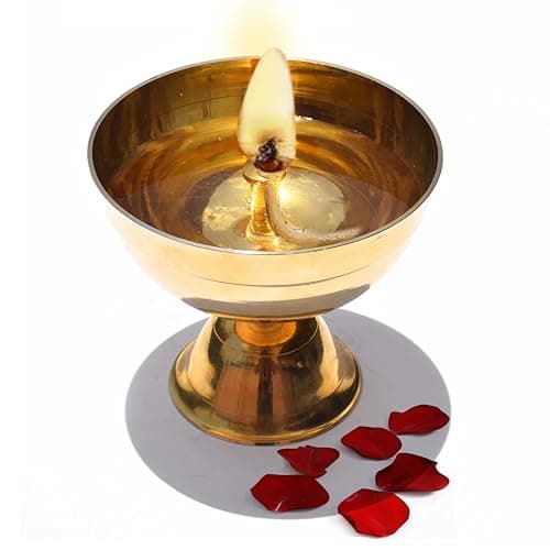 Pure Source India 2.5 inches Akhand Jyoti Puja Diya, Traditional Brass Oil Lamp, Pooja Dia for Mandir, Used in Home Festivals Like Diwali, Dussehra, etc.