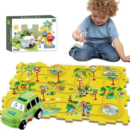 Christmas Stocking Stuffer 25PCS Puzzle Racer Kids Car Track Set Dinosaur Puzzle Racer Car Track Set Puzzle Track Car Play Set Preschool Gifts for Kids Christmas Birthday Gift for Boys Girls