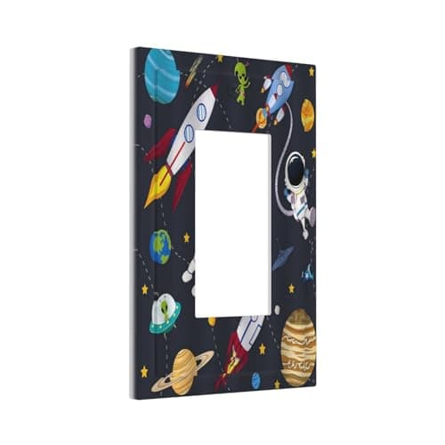 Wpshijia Rocket Planets Astronaut Blue Decorative Single Rocker Light Switch Covers 1 Gang Outlet Cover Wall Plate Decorative GFCI Switchplate Faceplate for Nursery Kidsroom Bedroom Decor