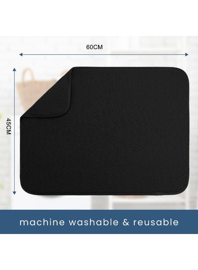 Dish Drying Mat , Absorbent Microfiber Kitchen Counter Pad, Dish Drying Pad Suitable For Tableware, Cutlery, Pots And Pans, Multi-Functional Non-Slip Drainage Mat For Kitchen Counter, Fast Drying And Surface Protection, Black , 45 cm x 60 cm,